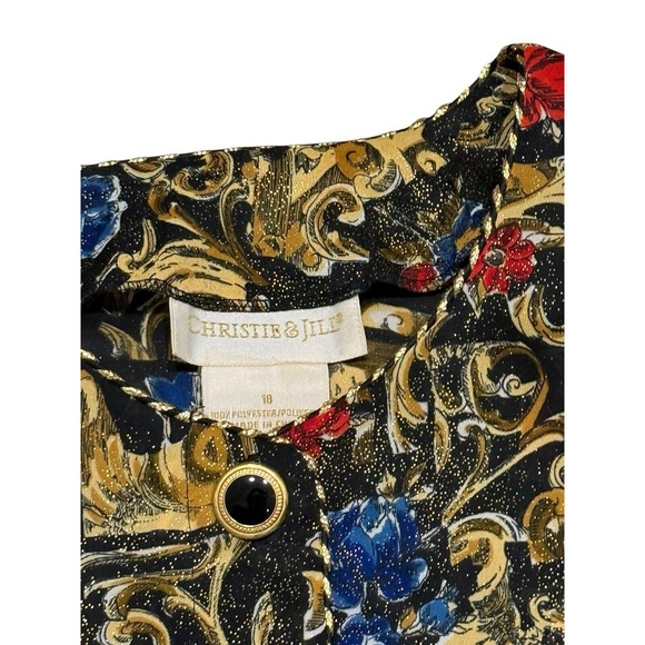 Vtg Women's Christie & Jill Multicolored Floral Metallic‎ Blouse - Picture 3 of 7